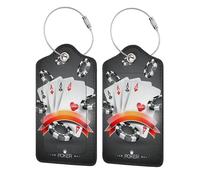 WKSGDSG Personalized Luggage Tags for Suitcases, 4-Pack Waterproof Leather Luggage Identifier with Privacy Cover, Poker Tournament, Soft Bendable RFID Blocking Suitcase Id Tag for Travel, 4 PCS