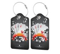 WKSGDSG Personalized Luggage Tags for Suitcases, 4-Pack Waterproof Leather Luggage Identifier with Privacy Cover, Poker Tournament, Soft Bendable RFID Blocking Suitcase Id Tag for Travel