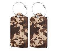 WKSGDSG Personalized Luggage Tags for Suitcases, 4-Pack Waterproof Leather Luggage Identifier with Privacy Cover, Brown Cowhide Art, Soft Bendable RFID Blocking Suitcase Id Tag for Travel, 4 PCS