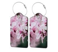 WKSGDSG Personalized Luggage Tags for Suitcases, 4-Pack Waterproof Leather Luggage Identifier with Privacy Cover, Cherry Blossoms, Soft Bendable RFID Blocking Suitcase Id Tag for Travel, 4 PCS