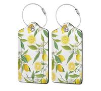 WKSGDSG Personalized Luggage Tags for Suitcases, 4-Pack Waterproof Leather Luggage Identifier with Privacy Cover, Fresh Tropical Lemons, Soft Bendable RFID Blocking Suitcase Id Tag for Travel, 4 PCS