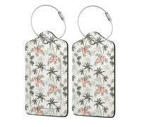 WKSGDSG Personalized Luggage Tags for Suitcases, 4-Pack Waterproof Leather Luggage Identifier with Privacy Cover, Tropical Palm Trees, Soft Bendable RFID Blocking Suitcase Id Tag for Travel, 4 PCS