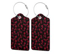 WKSGDSG Personalized Luggage Tags for Suitcases, 4-Pack Waterproof Leather Luggage Identifier with Privacy Cover, Skull Rose, Soft Bendable RFID Blocking Suitcase Id Tag for Travel, 4 PCS