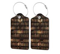 WKSGDSG Personalized Luggage Tags for Suitcases, 4-Pack Waterproof Leather Luggage Identifier with Privacy Cover, Library Bookshelf Book, Soft Bendable RFID Blocking Suitcase Id Tag for Travel, 4 PCS