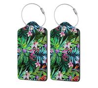 WKSGDSG Personalized Luggage Tags for Suitcases, 4-Pack Waterproof Leather Luggage Identifier with Privacy Cover, Colorful Tropical Leaf, Soft Bendable RFID Blocking Suitcase Id Tag for Travel, 4 PCS