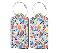 WKSGDSG Personalized Luggage Tags for Suitcases, 4-Pack Waterproof Leather Luggage Identifier with Privacy Cover, Mexican Otomi Animals, Soft Bendable RFID Blocking Suitcase Id Tag for Travel, 4 PCS