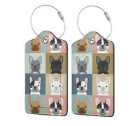 WKSGDSG Personalized Luggage Tags for Suitcases, 4-Pack Waterproof Leather Luggage Identifier with Privacy Cover, French Bulldog, Soft Bendable RFID Blocking Suitcase Id Tag for Travel, 4 PCS