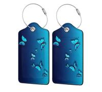 WKSGDSG Personalized Luggage Tags for Suitcases, 4-Pack Waterproof Leather Luggage Identifier with Privacy Cover, Blue Butterfly, Soft Bendable RFID Blocking Suitcase Id Tag for Travel, 4 PCS