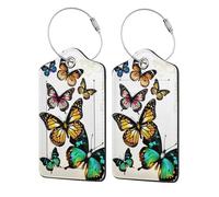 WKSGDSG Personalized Luggage Tags for Suitcases, 4-Pack Waterproof Leather Luggage Identifier with Privacy Cover, Green Yellow Butterfly, Soft Bendable RFID Blocking Suitcase Id Tag for Travel