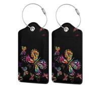 WKSGDSG Personalized Luggage Tags for Suitcases, 4-Pack Waterproof Leather Luggage Identifier with Privacy Cover, Colorful Butterfly, Soft Bendable RFID Blocking Suitcase Id Tag for Travel