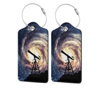 WKSGDSG Personalized Luggage Tags for Suitcases, 4-Pack Waterproof Leather Luggage Identifier with Privacy Cover, Space Galaxy Telescope, Soft Bendable RFID Blocking Suitcase Id Tag for Travel, 4 PCS