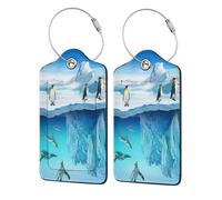 WKSGDSG Personalized Luggage Tags for Suitcases, 4-Pack Waterproof Leather Luggage Identifier with Privacy Cover, Penguins, Soft Bendable RFID Blocking Suitcase Id Tag for Travel, 4 PCS