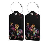 WKSGDSG Personalized Luggage Tags for Suitcases, 4-Pack Waterproof Leather Luggage Identifier with Privacy Cover, Colorful Butterfly, Soft Bendable RFID Blocking Suitcase Id Tag for Travel, 4 PCS