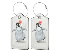 WKSGDSG Personalized Luggage Tags For Suitcases, 4-Pack Waterproof Leather Luggage Identifier With Privacy Cover, Penguin Wearing Flowers, Soft Bendable Rfid Blocking Suitcase Id Tag For Travel, 4 PCS