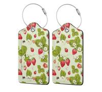 WKSGDSG Personalized Luggage Tags for Suitcases, 4-Pack Waterproof Leather Luggage Identifier with Privacy Cover, Lovely Strawberry, Soft Bendable RFID Blocking Suitcase Id Tag for Travel, 4 PCS