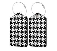 WKSGDSG Personalized Luggage Tags for Suitcases, 4-Pack Waterproof Leather Luggage Identifier with Privacy Cover, Houndstooth Black, Soft Bendable RFID Blocking Suitcase Id Tag for Travel, 4 PCS