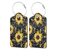 WKSGDSG Personalized Luggage Tags for Suitcases, 4-Pack Waterproof Leather Luggage Identifier with Privacy Cover, Sunflower Bees, Soft Bendable RFID Blocking Suitcase Id Tag for Travel, 4 PCS