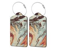 WKSGDSG Personalized Luggage Tags for Suitcases, 4-Pack Waterproof Leather Luggage Identifier with Privacy Cover, Marble Mixed Brown, Soft Bendable RFID Blocking Suitcase Id Tag for Travel, 4 PCS