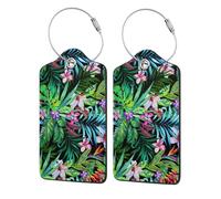 WKSGDSG Personalized Luggage Tags for Suitcases, 4-Pack Waterproof Leather Luggage Identifier with Privacy Cover, Colorful Tropical Leaf, Soft Bendable RFID Blocking Suitcase Id Tag for Travel
