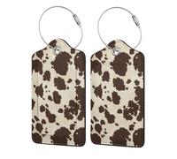 WKSGDSG Personalized Luggage Tags for Suitcases, 4-Pack Waterproof Leather Luggage Identifier with Privacy Cover, Brown Cow Spots, Soft Bendable RFID Blocking Suitcase Id Tag for Travel, 4 PCS