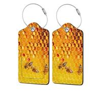 WKSGDSG Personalized Luggage Tags for Suitcases, 4-Pack Waterproof Leather Luggage Identifier with Privacy Cover, Bee On Honeycomb, Soft Bendable RFID Blocking Suitcase Id Tag for Travel, 4 PCS