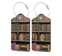 WKSGDSG Personalized Luggage Tags for Suitcases, 4-Pack Waterproof Leather Luggage Identifier with Privacy Cover, Library Bookshelf, Soft Bendable RFID Blocking Suitcase Id Tag for Travel, 4 PCS