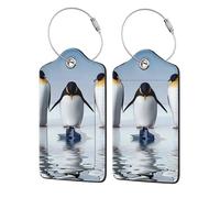 WKSGDSG Personalized Luggage Tags for Suitcases, 4-Pack Waterproof Leather Luggage Identifier with Privacy Cover, Penguin, Soft Bendable RFID Blocking Suitcase Id Tag for Travel