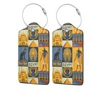 WKSGDSG Personalized Luggage Tags for Suitcases, 4-Pack Waterproof Leather Luggage Identifier with Privacy Cover, Ancient Egypt Tribe Series, Soft Bendable RFID Blocking Suitcase Id Tag for Travel