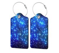 WKSGDSG Personalized Luggage Tags for Suitcases, 4-Pack Waterproof Leather Luggage Identifier with Privacy Cover, Blue Shining Stars, Soft Bendable RFID Blocking Suitcase Id Tag for Travel
