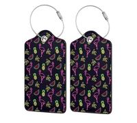 WKSGDSG Personalized Luggage Tags for Suitcases, 4-Pack Waterproof Leather Luggage Identifier with Privacy Cover, Pineapple Banana Flamingo, Soft Bendable RFID Blocking Suitcase Id Tag for Travel