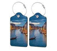 WKSGDSG Personalized Luggage Tags for Suitcases, 4-Pack Waterproof Leather Luggage Identifier with Privacy Cover, Venice Night, Soft Bendable RFID Blocking Suitcase Id Tag for Travel