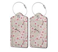 WKSGDSG Personalized Luggage Tags for Suitcases, 4-Pack Waterproof Leather Luggage Identifier with Privacy Cover, Cherry Blossoms, Soft Bendable RFID Blocking Suitcase Id Tag for Travel