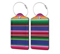 WKSGDSG Personalized Luggage Tags for Suitcases, 4-Pack Waterproof Leather Luggage Identifier with Privacy Cover, Colorful Mexican Stripes, Soft Bendable RFID Blocking Suitcase Id Tag for Travel