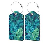 WKSGDSG Personalized Luggage Tags for Suitcases, 4-Pack Waterproof Leather Luggage Identifier with Privacy Cover, Tropical Palm Leaves, Soft Bendable RFID Blocking Suitcase Id Tag for Travel, 4 PCS