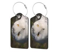 WKSGDSG Personalized Luggage Tags for Suitcases, 4-Pack Waterproof Leather Luggage Identifier with Privacy Cover, Snowy Owl Eyes, Soft Bendable RFID Blocking Suitcase Id Tag for Travel, 4 PCS