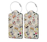 WKSGDSG Personalized Luggage Tags for Suitcases, 4-Pack Waterproof Leather Luggage Identifier with Privacy Cover, Mexican Skull, Soft Bendable RFID Blocking Suitcase Id Tag for Travel, 4 PCS