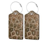 WKSGDSG Personalized Luggage Tags for Suitcases, 4-Pack Waterproof Leather Luggage Identifier with Privacy Cover, Petoskey Stone, Soft Bendable RFID Blocking Suitcase Id Tag for Travel