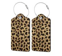 WKSGDSG Personalized Luggage Tags for Suitcases, 4-Pack Waterproof Leather Luggage Identifier with Privacy Cover, Leopard Animal Print, Soft Bendable RFID Blocking Suitcase Id Tag for Travel