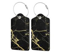 WKSGDSG Personalized Luggage Tags for Suitcases, 4-Pack Waterproof Leather Luggage Identifier with Privacy Cover, Black Gold Marble, Soft Bendable RFID Blocking Suitcase Id Tag for Travel, 4 PCS