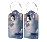 WKSGDSG Personalized Luggage Tags for Suitcases, 4-Pack Waterproof Leather Luggage Identifier with Privacy Cover, Happy Penguin, Soft Bendable RFID Blocking Suitcase Id Tag for Travel