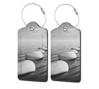 WKSGDSG Personalized Luggage Tags for Suitcases, 4-Pack Waterproof Leather Luggage Identifier with Privacy Cover, Grey Zen Stones Picture, Soft Bendable RFID Blocking Suitcase Id Tag for Travel