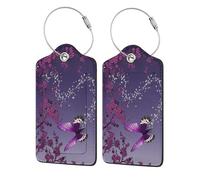 WKSGDSG Personalized Luggage Tags for Suitcases, 4-Pack Waterproof Leather Luggage Identifier with Privacy Cover, Purple Plum Butterfly, Soft Bendable RFID Blocking Suitcase Id Tag for Travel, 4 PCS