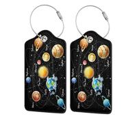 WKSGDSG Personalized Luggage Tags for Suitcases, 4-Pack Waterproof Leather Luggage Identifier with Privacy Cover, Planets Stars Galaxy, Soft Bendable RFID Blocking Suitcase Id Tag for Travel