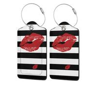 WKSGDSG Personalized Luggage Tags for Suitcases, 4-Pack Waterproof Leather Luggage Identifier with Privacy Cover, Red Mouth Black White Stripes, Soft Bendable RFID Blocking Suitcase Id Tag for Travel