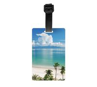 WKSGDSG Personalized Luggage Tags for Suitcases, Beach and Palm Tree Luggage Tag for Suitcases Backpacks Bags, Waterproof PVC Travel Id Tags with Detachable Wristband 3.3x2.1 Inch
