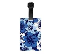 WKSGDSG Personalized Luggage Tags for Suitcases, Blue Hibiscus Luggage Tag for Suitcases Backpacks Bags, Waterproof PVC Travel Id Tags with Detachable Wristband 3.3x2.1 Inch