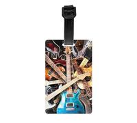 WKSGDSG Personalized Luggage Tags for Suitcases, Magic Electric Guitar Music Luggage Tag for Suitcases Backpacks Bags, Waterproof PVC Travel Id Tags with Detachable Wristband 3.3x2.1 Inch