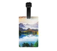 WKSGDSG Personalized Luggage Tags for Suitcases, Mountain View Sunny Day Nature Luggage Tag for Suitcases Backpacks Bags, Waterproof PVC Travel Id Tags with Detachable Wristband 3.3x2.1 Inch