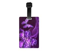 WKSGDSG Personalized Luggage Tags for Suitcases, Purple Butterfly Luggage Tag for Suitcases Backpacks Bags, Waterproof PVC Travel Id Tags with Detachable Wristband 3.3x2.1 Inch