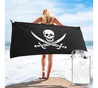 WKSGDSG Pirate Flag Print Beach Towel, quick dry beach towels for travel, Microfiber Beach Towels for Adults Oversized Absorbent Sand Free Beach Towel for Women Girls, with pocket